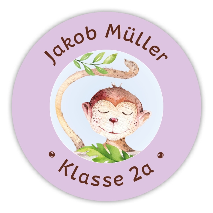 Schulaufkleber I Namensaufkleber fr die Schule Affe