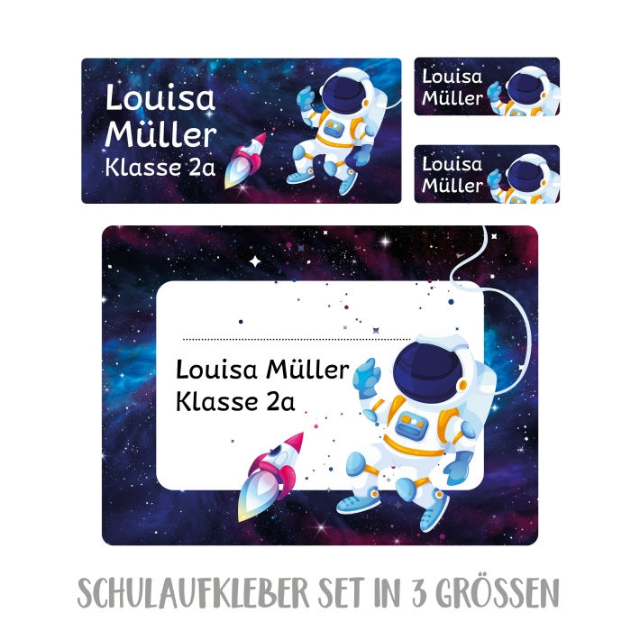Namensaufkleber Set fr die Schule Astronautin