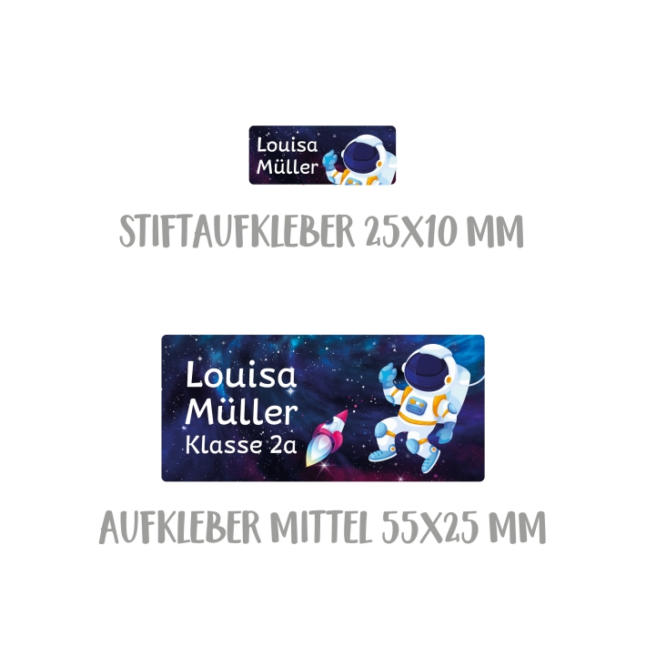 Namensaufkleber Set fr die Schule Astronautin
