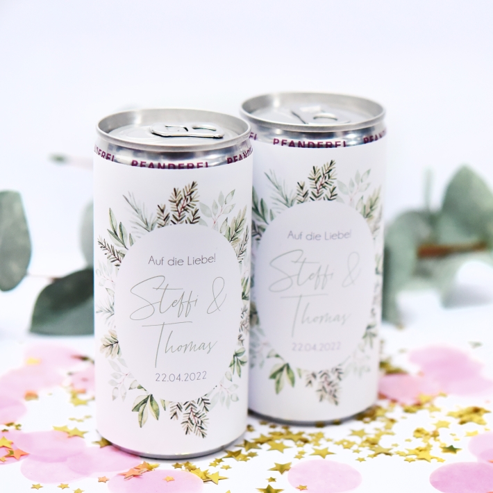 JGA I Hochzeit Banderole fr Prosecco Dosen Kranz oval