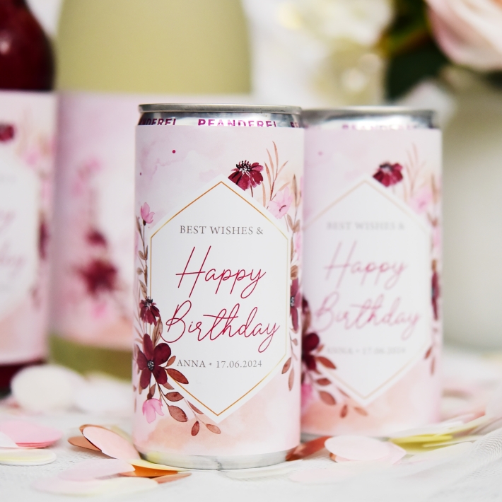 JGA I Hochzeit Banderole fr Prosecco Dosen flowers rose