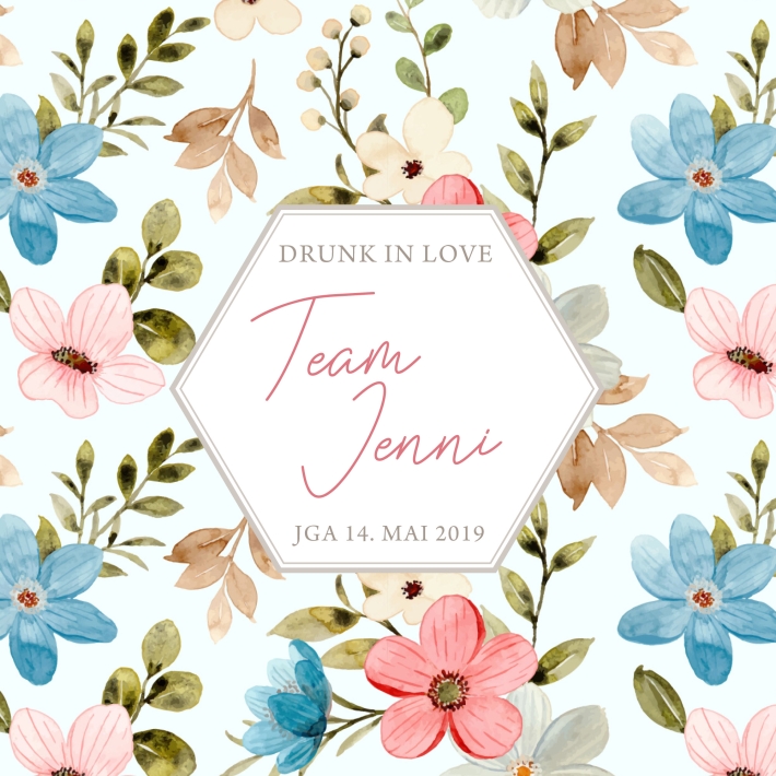 JGA I Hochzeit Banderole fr Prosecco Dosen flowers rosa-trkis
