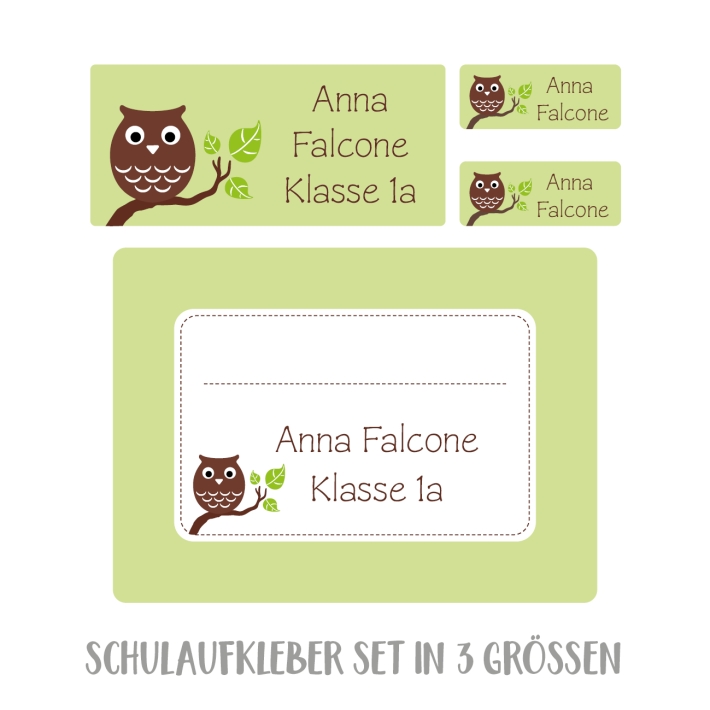 Namensaufkleber Set fr die Schule Eule