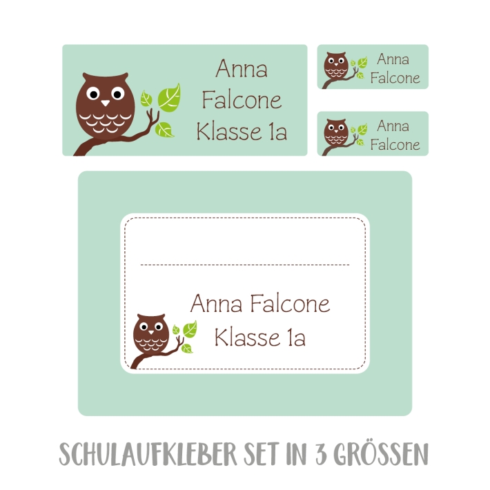 Namensaufkleber Set fr die Schule Eule