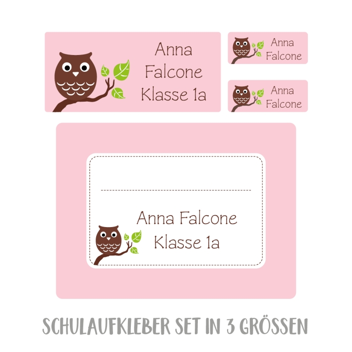 Namensaufkleber Set fr die Schule Eule