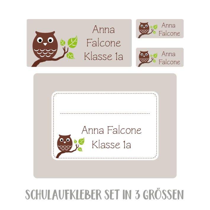 Namensaufkleber Set fr die Schule Eule