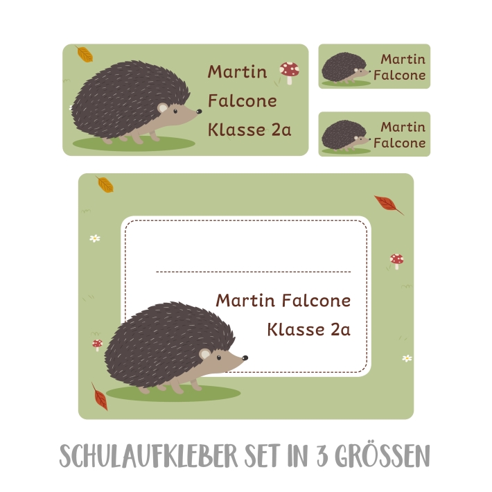 Namensaufkleber Set fr die Schule Igel
