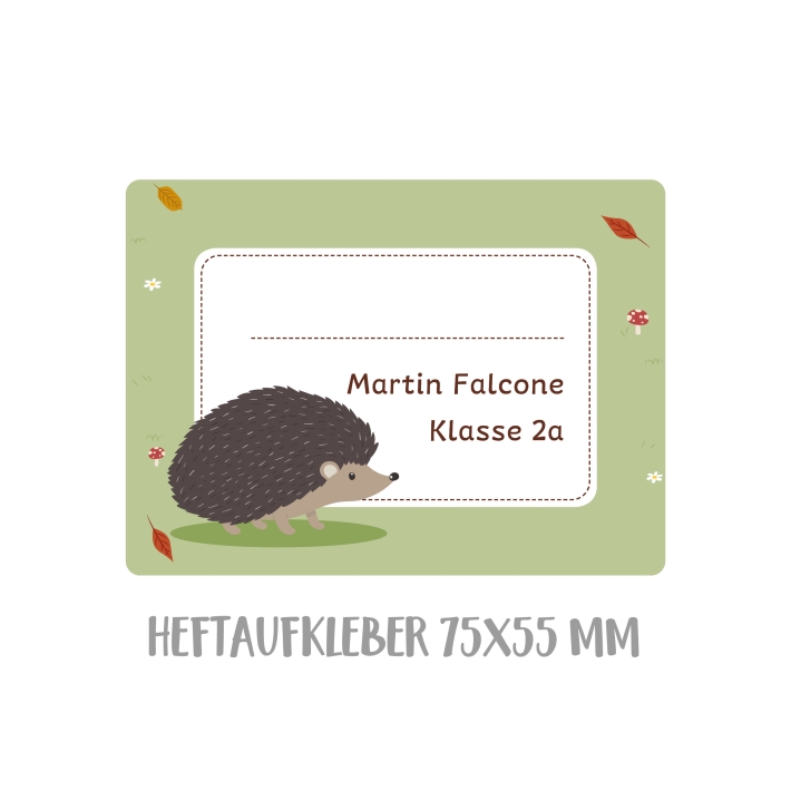 Namensaufkleber Set fr die Schule Igel