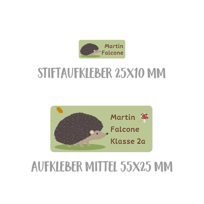 Namensaufkleber Set fr die Schule Igel