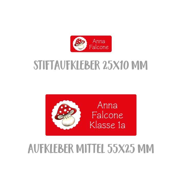 Namensaufkleber Set fr die Schule Fliegenpilz