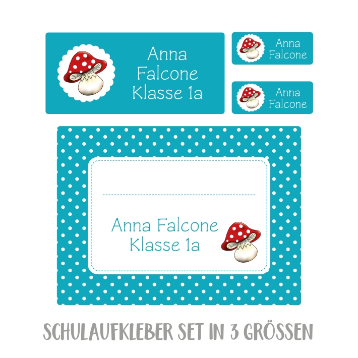 Namensaufkleber Set fr die Schule Fliegenpilz
