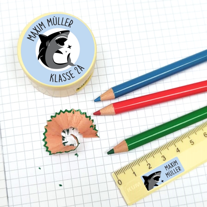 Schulaufkleber I Namensaufkleber fr die Schule Hai