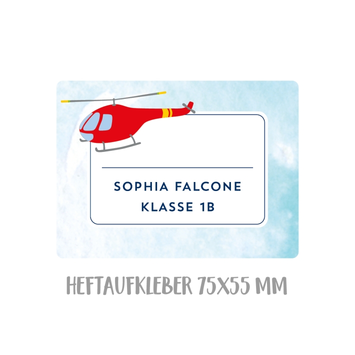 Namensaufkleber Set fr die Schule Helikopter