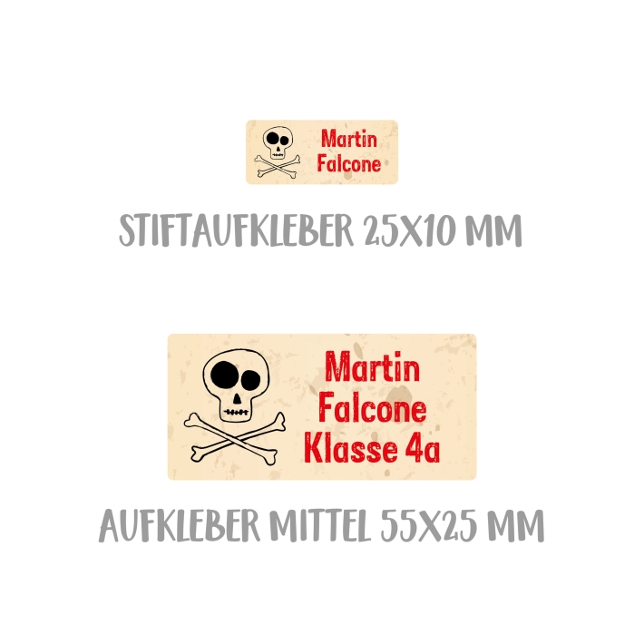 Namensaufkleber Set fr die Schule Totenkopf