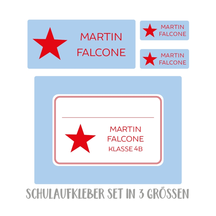 Namensaufkleber Set fr die Schule Stern