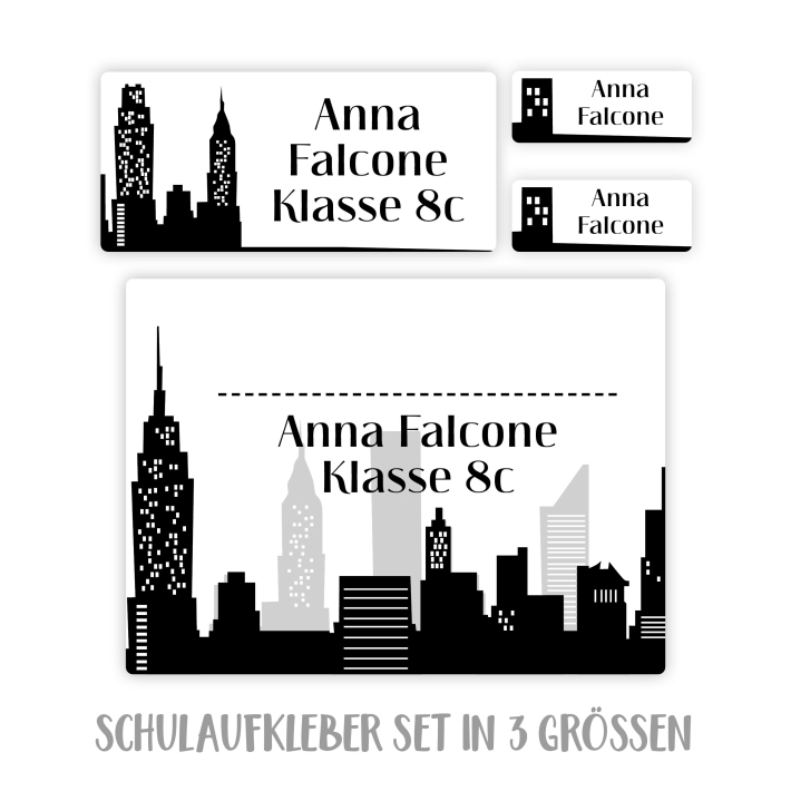 Namensaufkleber Set fr die Schule Skyline