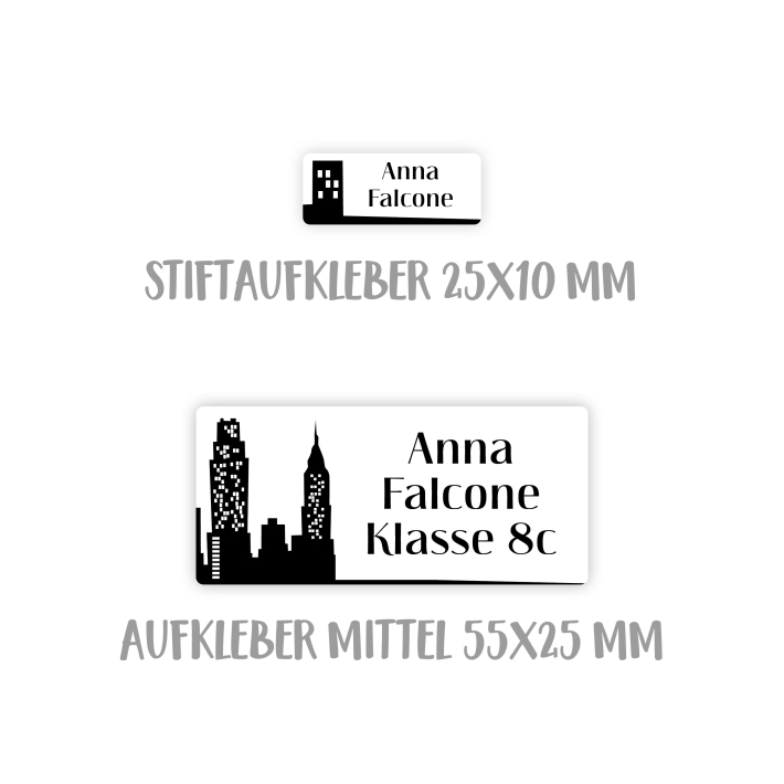 Namensaufkleber Set fr die Schule Skyline