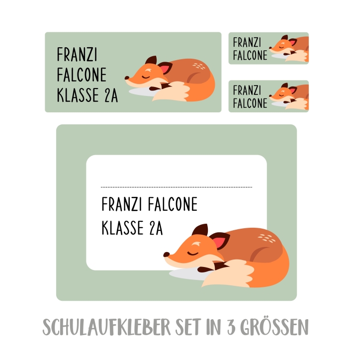 Namensaufkleber Set fr die Schule Fuchs