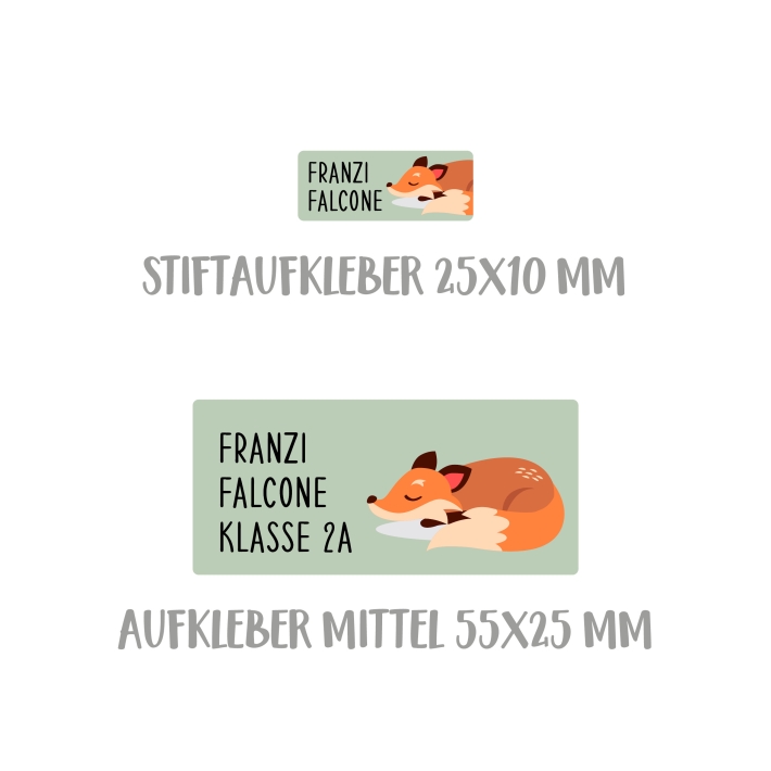 Namensaufkleber Set fr die Schule Fuchs