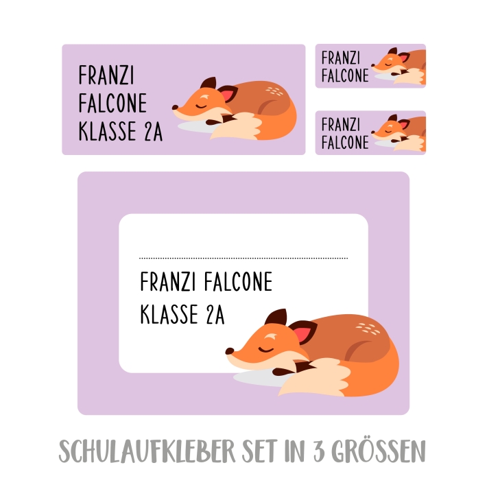 Namensaufkleber Set fr die Schule Fuchs
