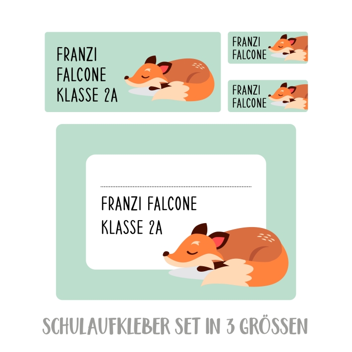 Namensaufkleber Set fr die Schule Fuchs