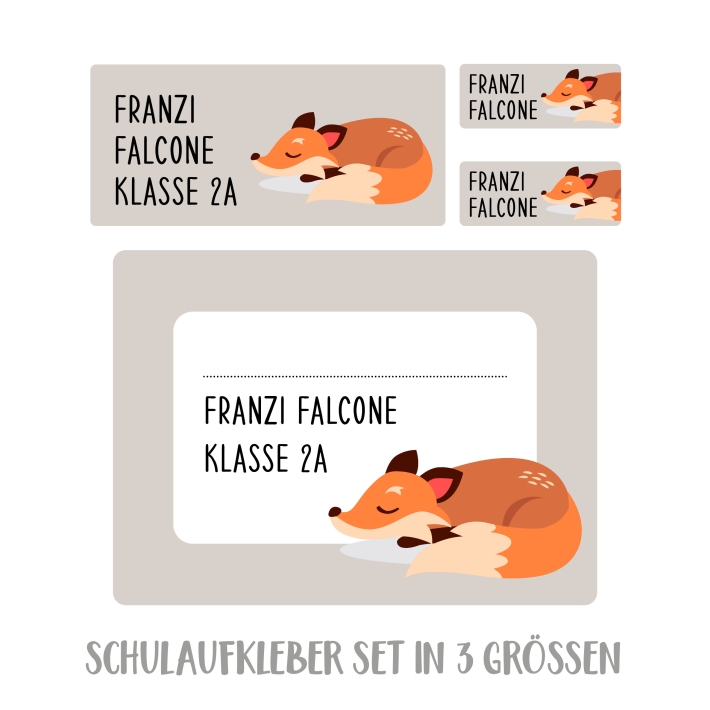 Namensaufkleber Set fr die Schule Fuchs
