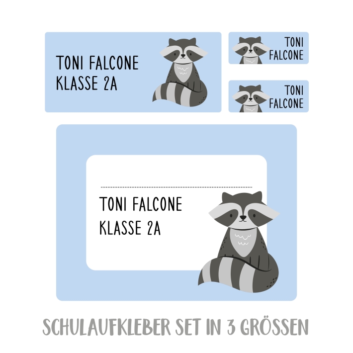 Namensaufkleber Set fr die Schule Waschbr