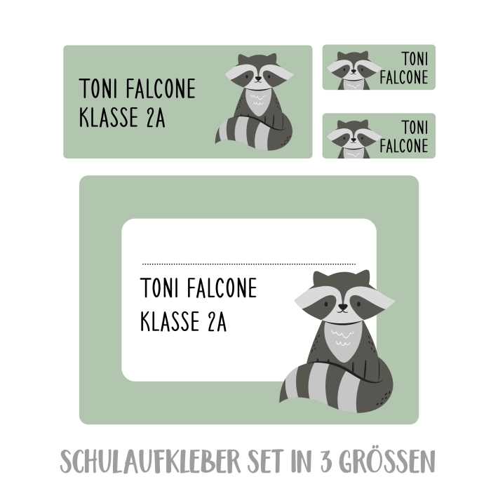 Namensaufkleber Set fr die Schule Waschbr
