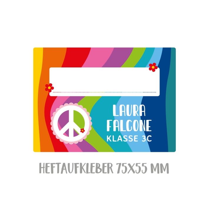 Namensaufkleber Set fr die Schule Hippie