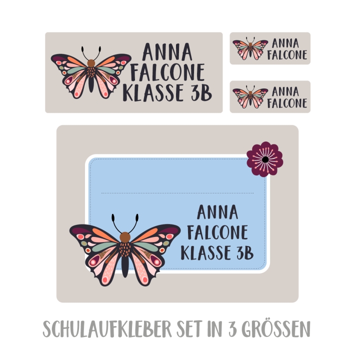Namensaufkleber Set fr die Schule Schmetterling