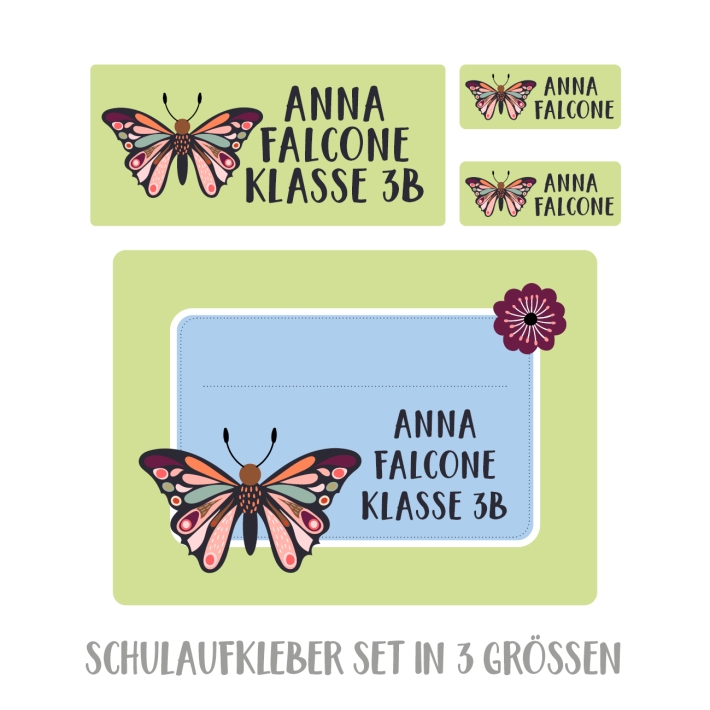 Namensaufkleber Set fr die Schule Schmetterling