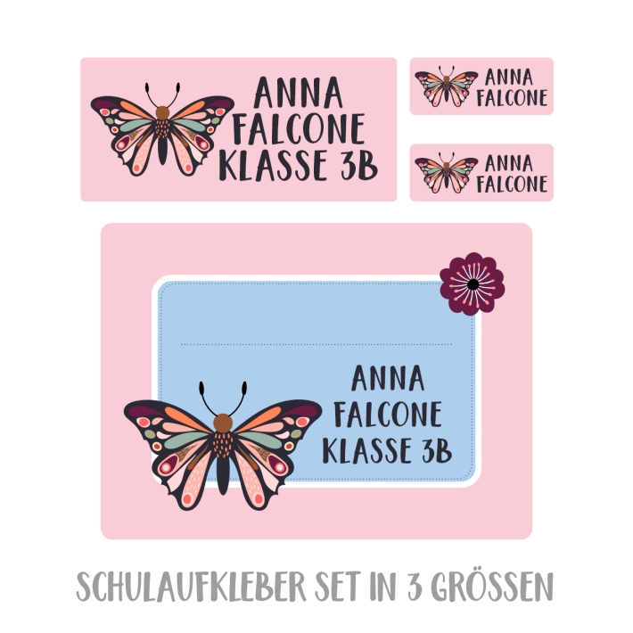 Namensaufkleber Set fr die Schule Schmetterling