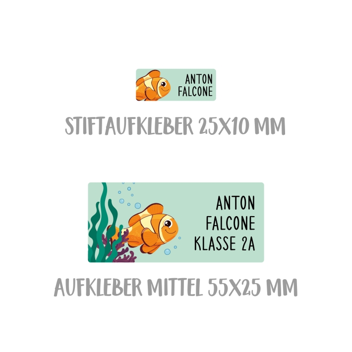 Namensaufkleber Set fr die Schule Fisch