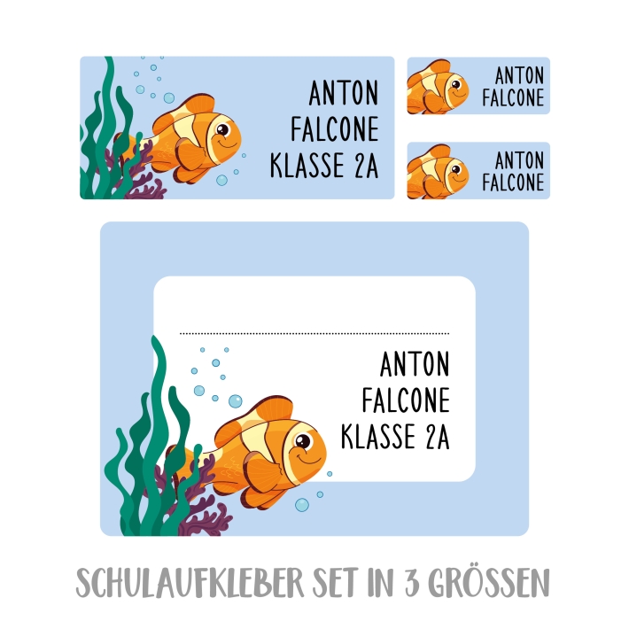 Namensaufkleber Set fr die Schule Fisch