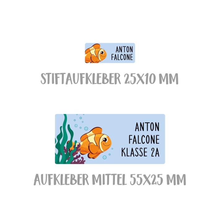 Namensaufkleber Set fr die Schule Fisch