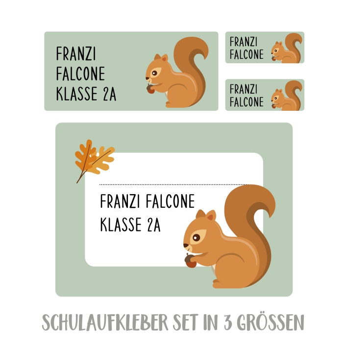Namensaufkleber Set fr die Schule Eichhrnchen