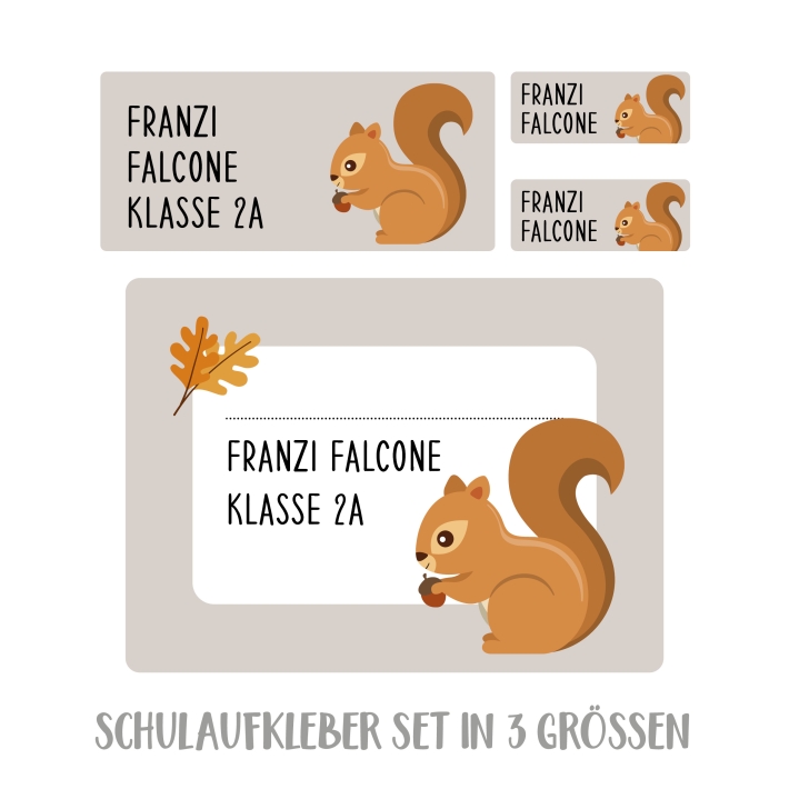 Namensaufkleber Set fr die Schule Eichhrnchen