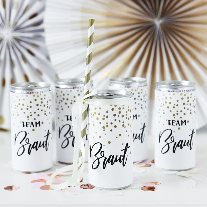 JGA Team Braut Banderole fr Prosecco Dosen 10er Set, Dots gold