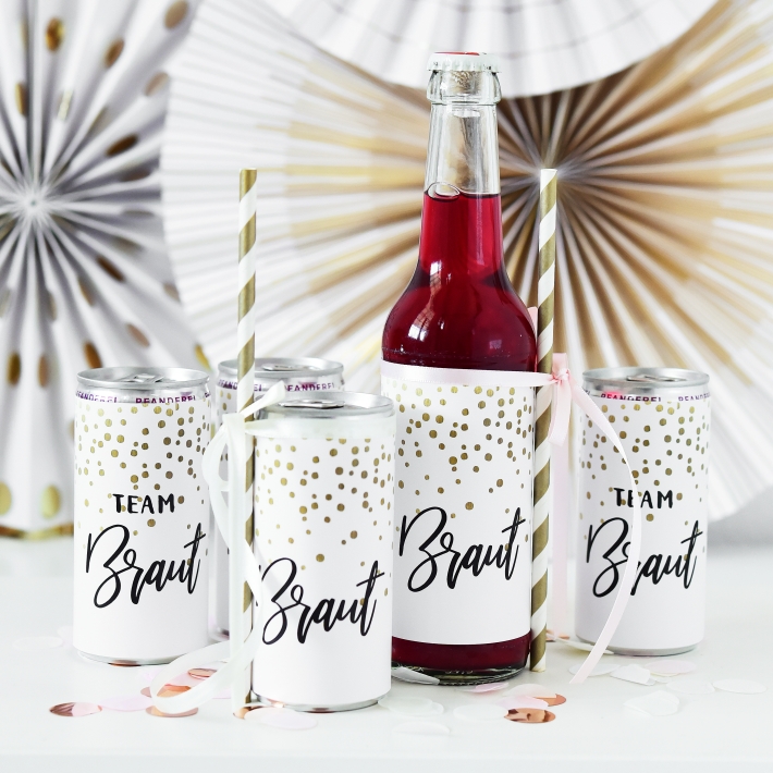 JGA Team Braut Banderole fr Prosecco Dosen 10er Set, Dots gold