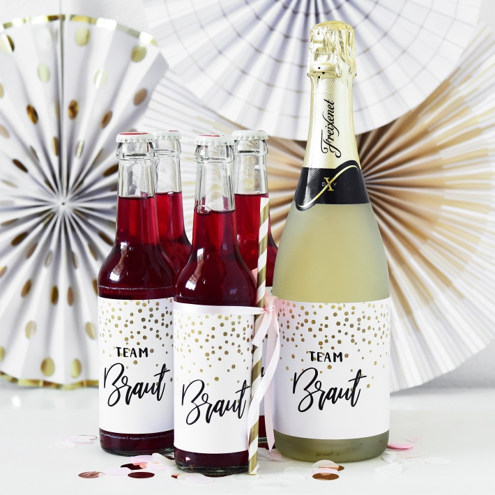 JGA Team Braut Banderole fr Prosecco Dosen 10er Set, Dots gold