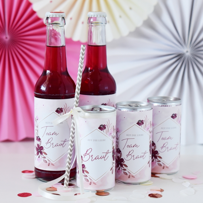 JGA I Team Braut Banderole fr Prosecco Dosen 10er Set, Flowers 