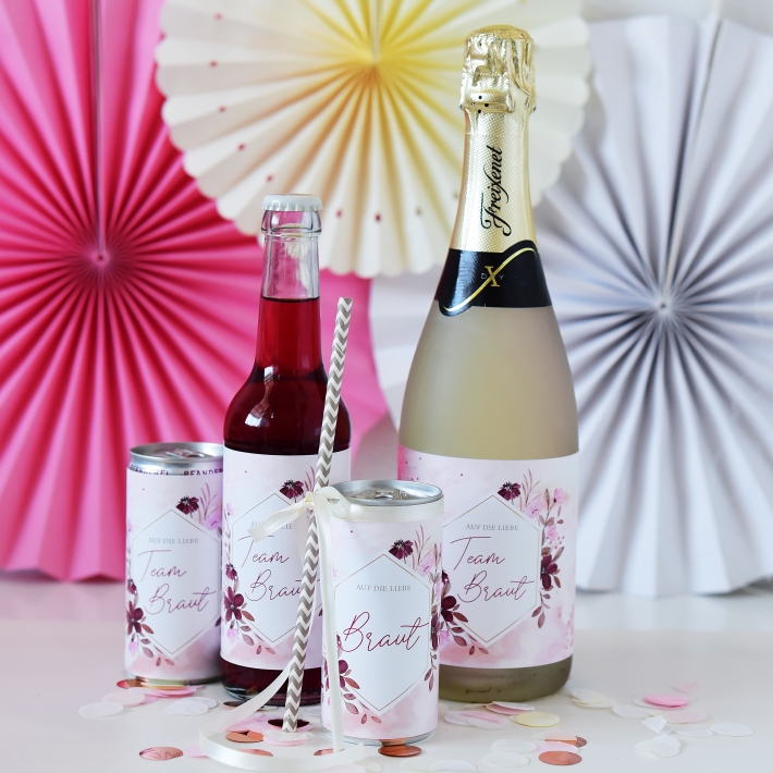 JGA I Team Braut Banderole fr Prosecco Dosen 10er Set, Flowers 