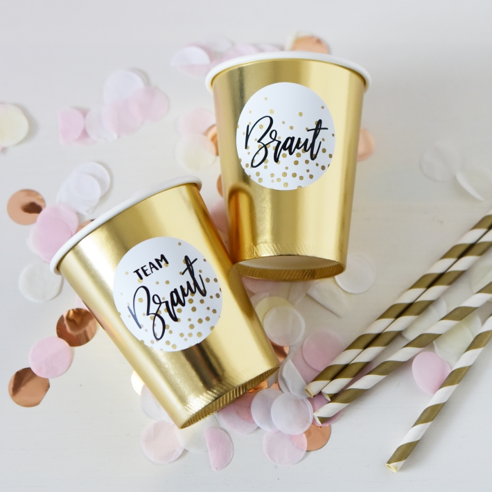 JGA Aufkleber Team Braut Dots gold