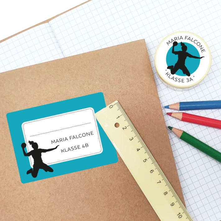 Namensaufkleber Set fr die Schule Handballerin