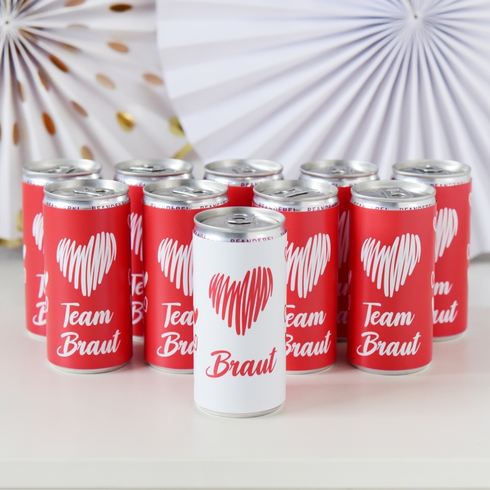 JGA Team Braut Banderole fr Prosecco Dosen 10erSet Herz modern