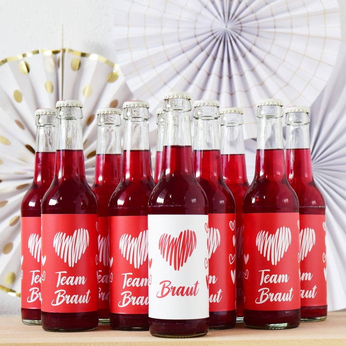 JGA Team Braut Banderole fr Prosecco Dosen 10erSet Herz modern