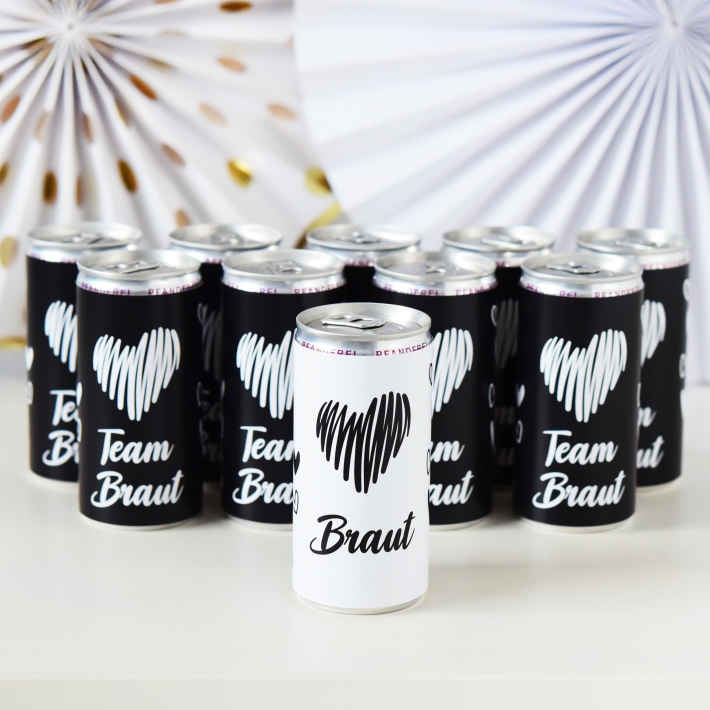 JGA Team Braut Banderole fr Prosecco Dosen 10erSet Herz modern