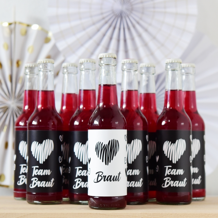 JGA Team Braut Banderole fr Prosecco Dosen 10erSet Herz modern