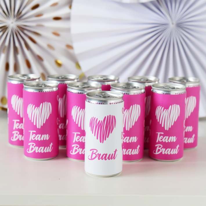JGA Team Braut Banderole fr Prosecco Dosen 10erSet Herz modern