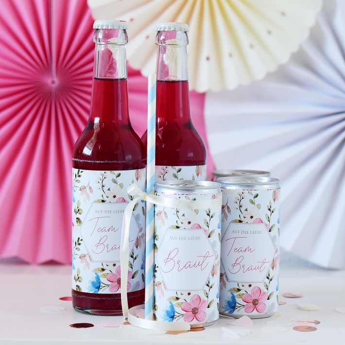 JGA Team Braut Banderole Prosecco Dosen 10erSet, flowers II